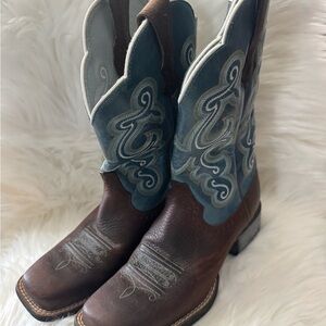 Ariat Brown Leather & Teal Embroidered Western Cowboy Boots
